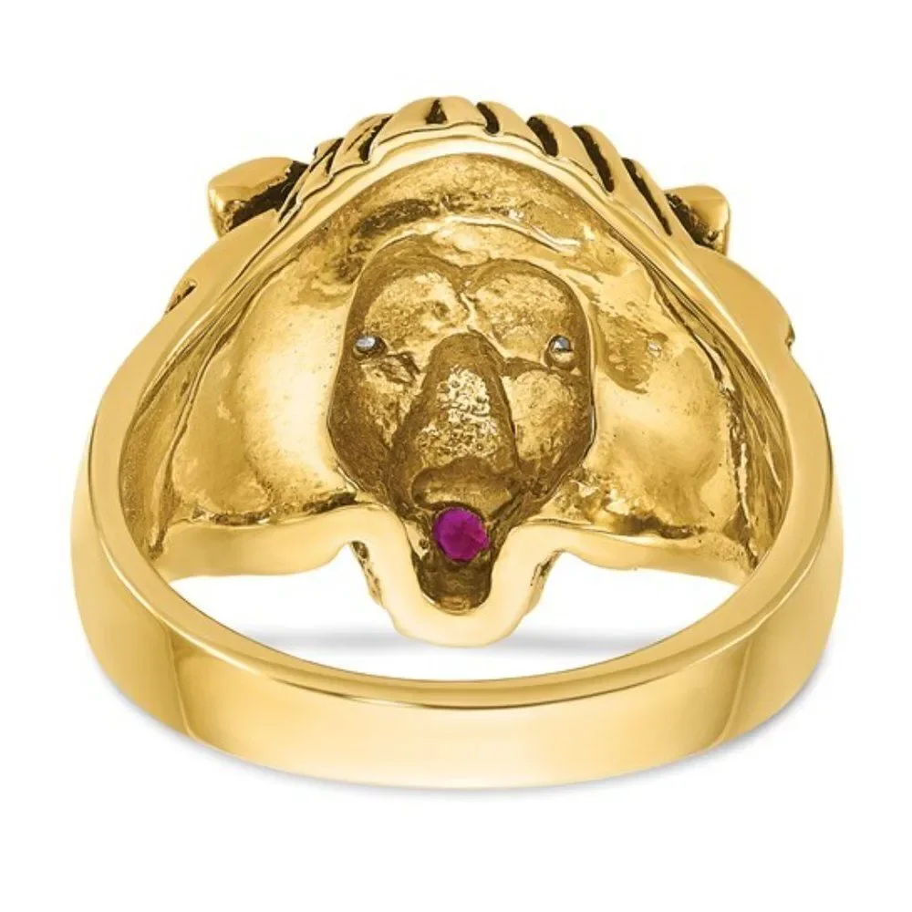 10k IBGoodman Men's Diamond and Ruby Antiqued Lion Complete Ring